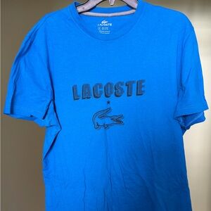 Preowned Lacoste Men's Bright Blue Graphic Logo Short Sleeve Tee Shirt Sz XXL/8